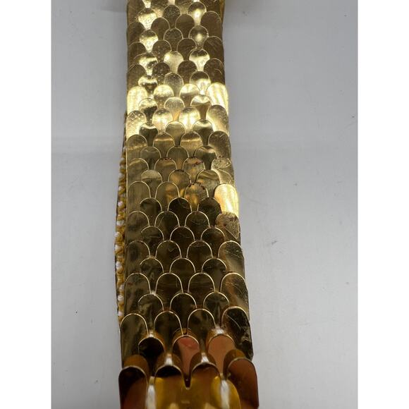 DAY-LOR Daylor Vintage Elastic Woven Gold Scales Stretch Belt & Buckle S/M - Picture 4 of 6